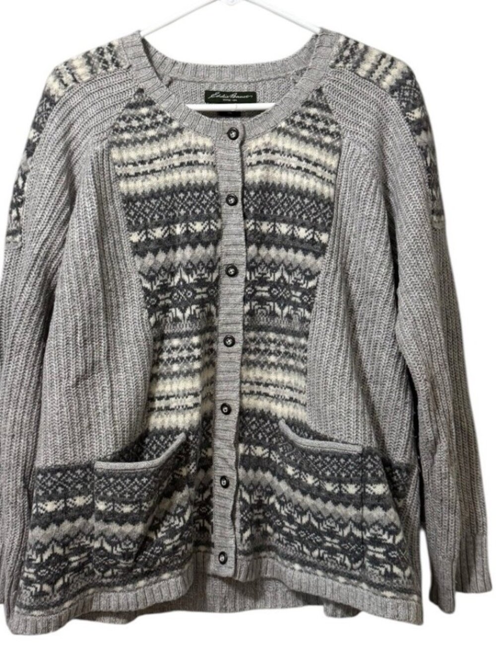 Eddie Bauer Women Size XXL Button Wool Blend Knit Cardigan Sweater Nordic Office